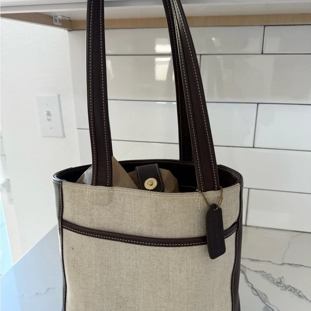 Vintage Coach Canvas with Mahogany leather Shoulder Bag - Picture 4 of 10